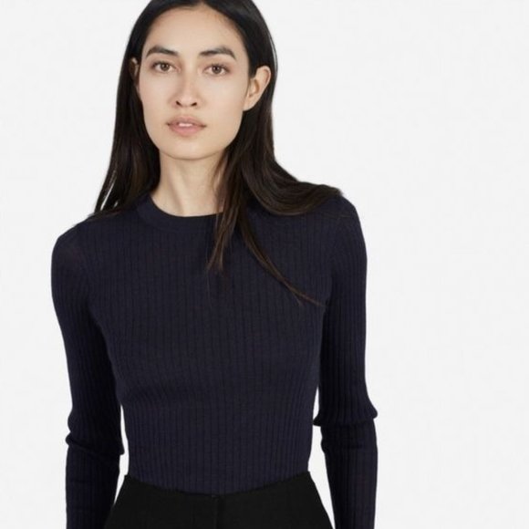 Everlane Sweaters - Everlane The Ribbed Wool Long Sleeve in Navy Blue Size S
